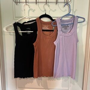 Free People Ribbed Tank Top Trio - Black, Brown, and Lavender